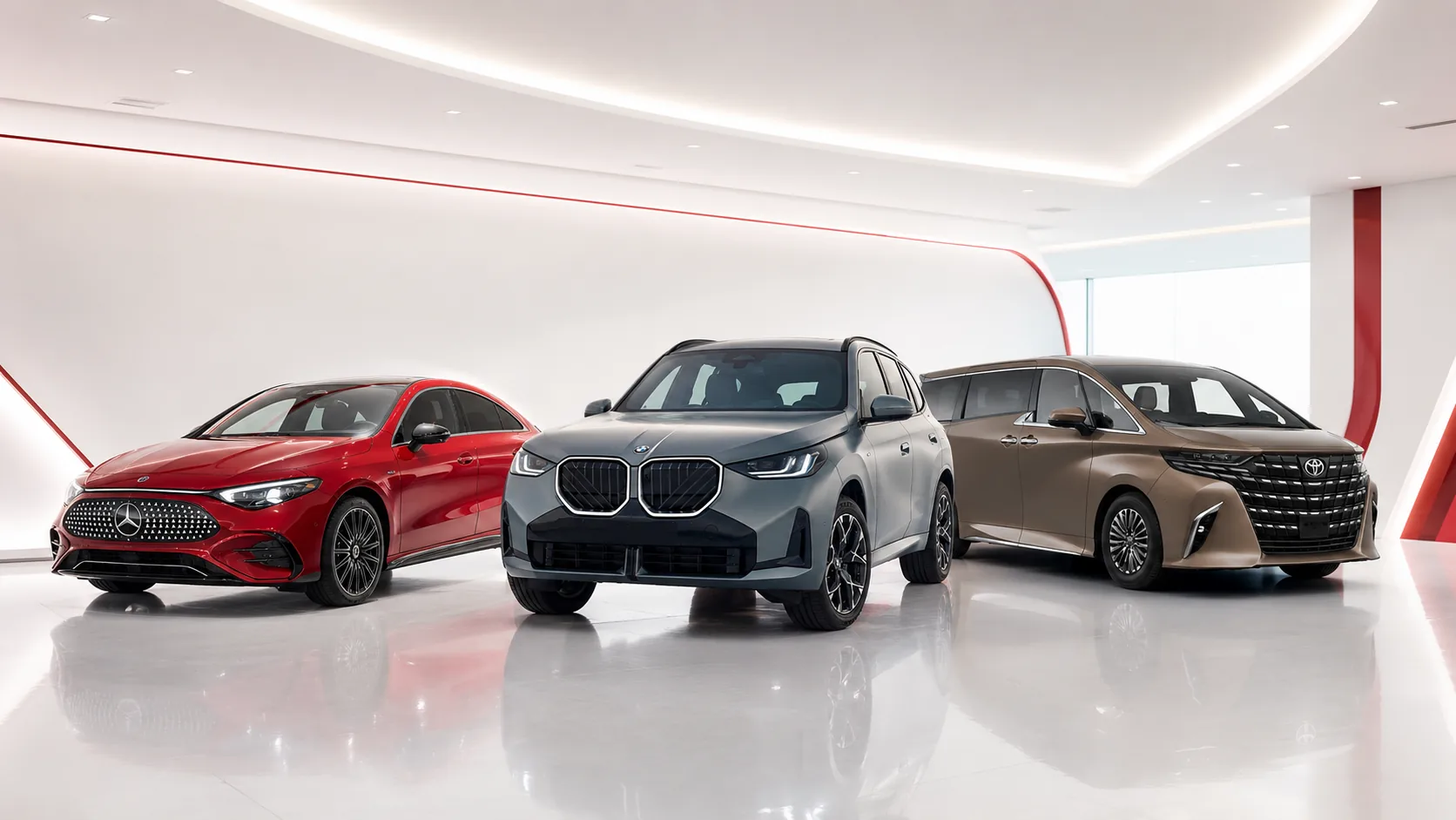 New vehicles displayed in a premium HerCar showroom